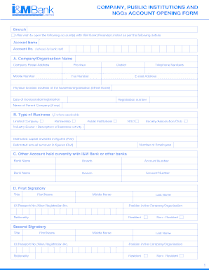 Company Public Institutions and NGOs Account Opening Form