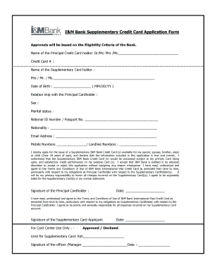 I&M Bank Supplementary Credit Card Application Form