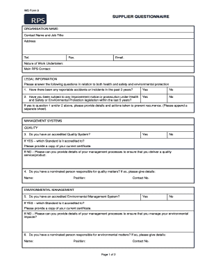 IMS Form 9 Supplier Questionnaire