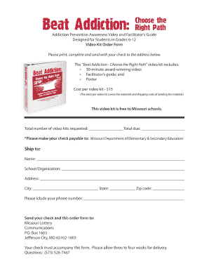 Addiction Prevention Video Kit Order Form
