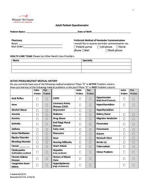Adult Patient Medical History Form