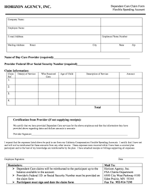 Horizon Agency Dependent Care Claim Form