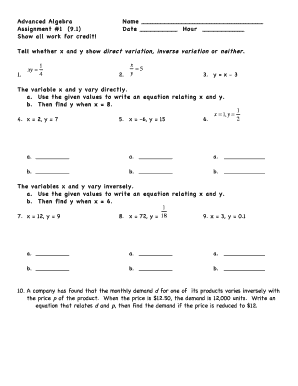 Advanced Algebra Assignment