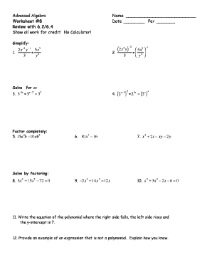 Advanced Algebra Worksheet