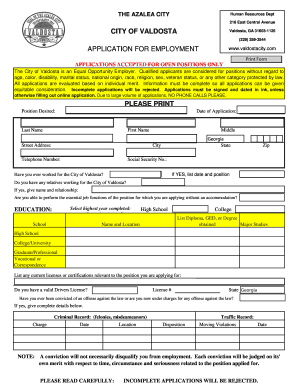City of Valdosta Employment Application
