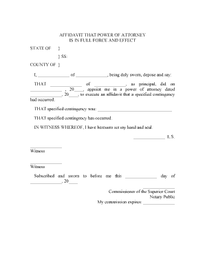Affidavit of Power of Attorney Validity