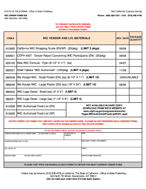 California WIC Order Form
