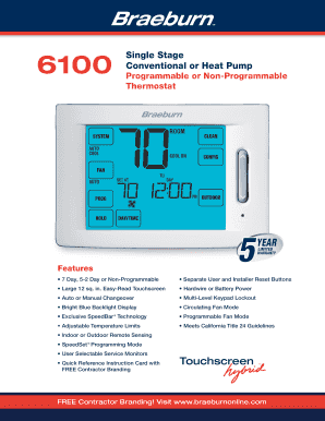 Braeburn 6100 Thermostat Warranty