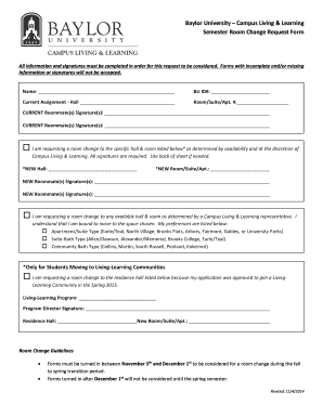 Baylor University Room Change Request Form