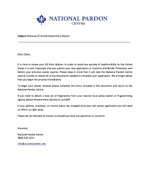 US Entry Waiver Renewal Form