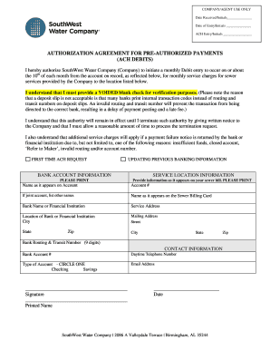 Authorization Agreement for Pre-Authorized Payments
