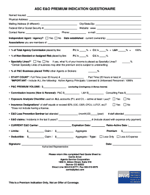 ASC E&O Premium Indication Questionnaire