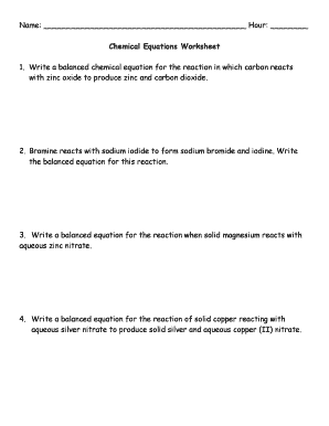 Chemical Equations Worksheet