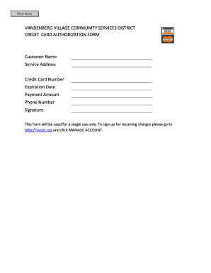 Vandenberg Village Credit Card Authorization Form