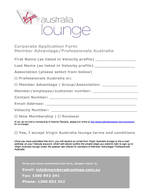 Corporate Application Form for Virgin Australia Lounge