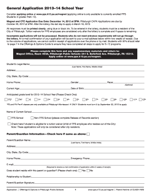 Pittsburgh Public Schools Magnet Application 2013-14