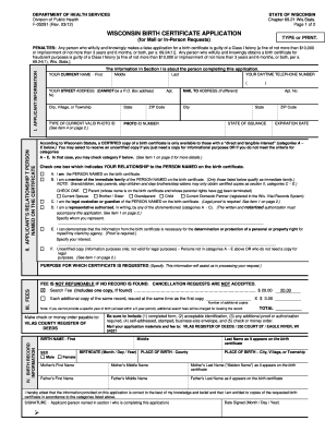 Wisconsin Birth Certificate Application