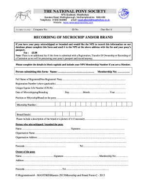 Pony Microchip and Brand Recording Form