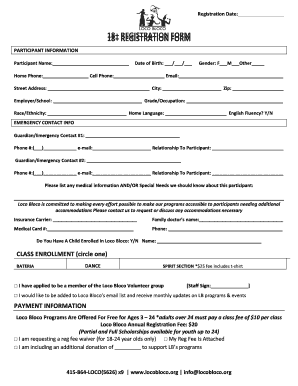 Loco Bloco Registration Form