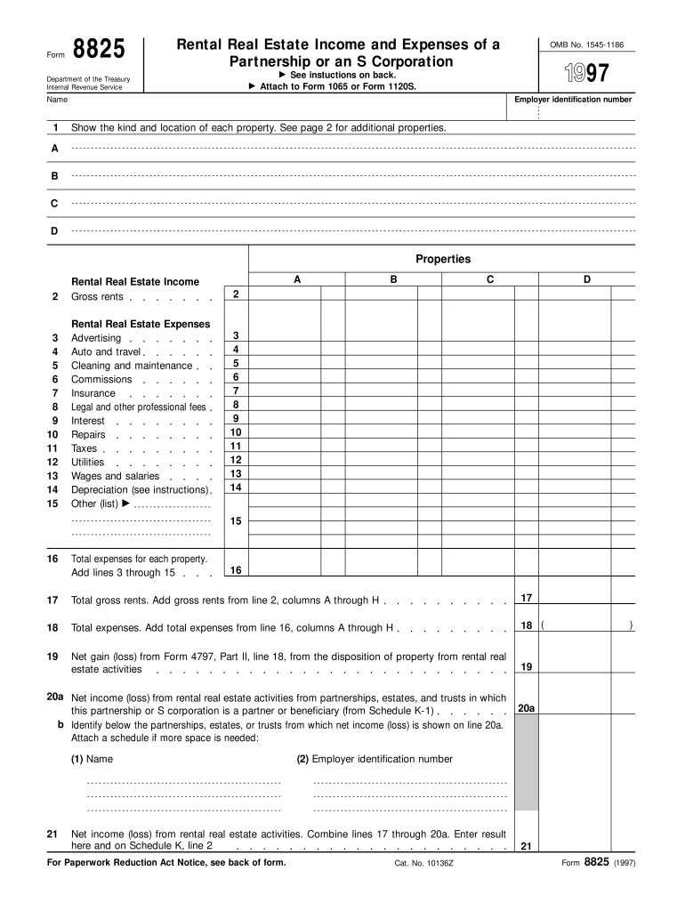 Form 8825 Rental Real Estate Income and Expenses of a Partnership or an S Corporation Preview on Page 1