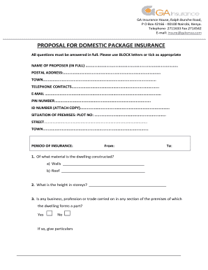 Proposal for Domestic Package Insurance