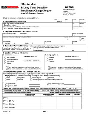 Aetna Life Accident and Long Term Disability Enrollment Form