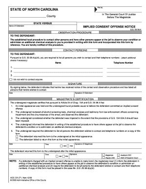 North Carolina Implied Consent Offense Notice