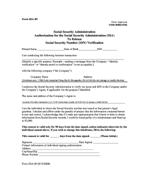 SSA-89 Form for SSN Verification
