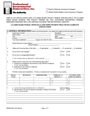 Claims Made Public Officials and Employment Practices Liability Application