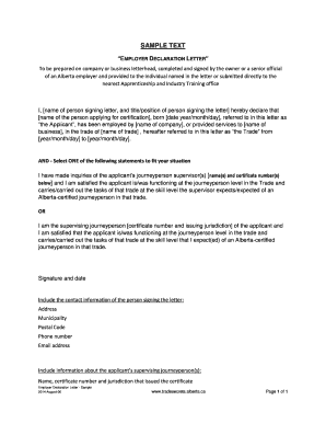 Employer Declaration Letter