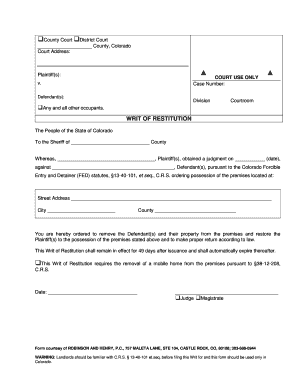 Colorado Writ of Restitution