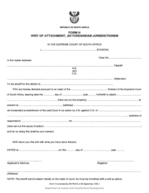 South Africa Writ of Attachment