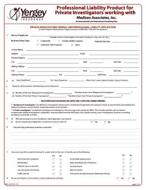Private Investigator Professional Liability Application