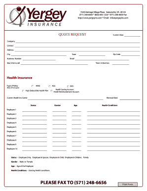 Health Insurance Quote Request Form