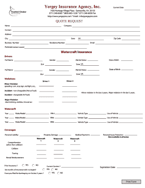 Watercraft Insurance Quote Request