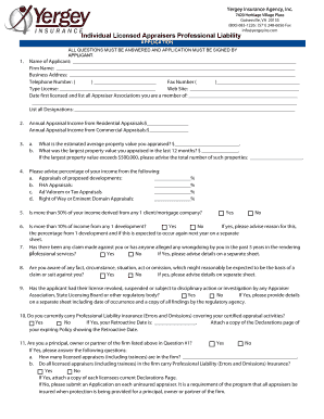 Individual Licensed Appraisers Professional Liability Application