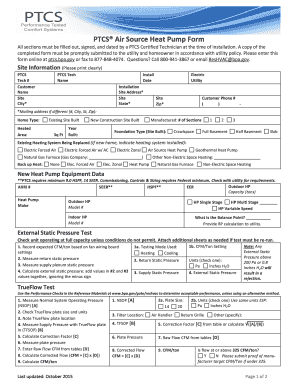 PTCS Air Source Heat Pump Installation Form