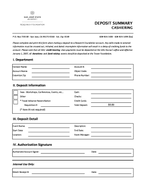 Research Foundation Deposit Summary Form