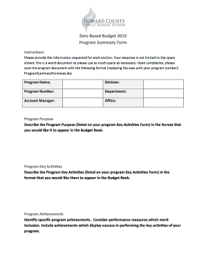 Zero Based Budget 2015 Program Summary Form