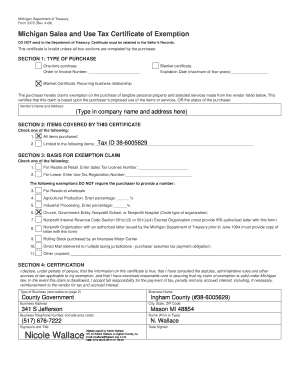 Michigan Sales and Use Tax Certificate of Exemption