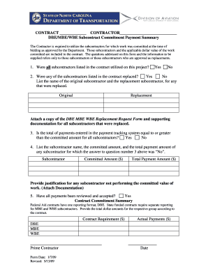 DBE/MBE/WBE Subcontract Commitment Payment Summary