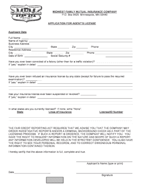 Application for Agent’s License
