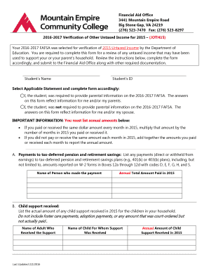 2016-2017 Verification of Other Untaxed Income for 2015