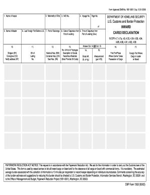 CBP Form 1302 Cargo Declaration