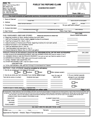 Oregon Fuels Tax Refund Claim Form 1202