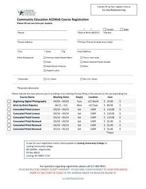 Community Education Course Registration Form