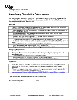 UCSF Home Safety Checklist for Telecommuters