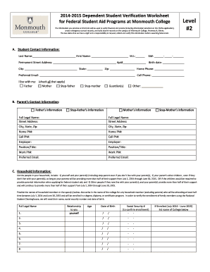 2014-2015 Dependent Student Verification Worksheet