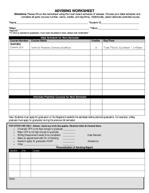 Advising Worksheet