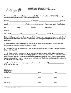 Fillable Online CONDITIONAL RELEASE FROM PROPERTY MANAGEMENT AGREEMENT ...